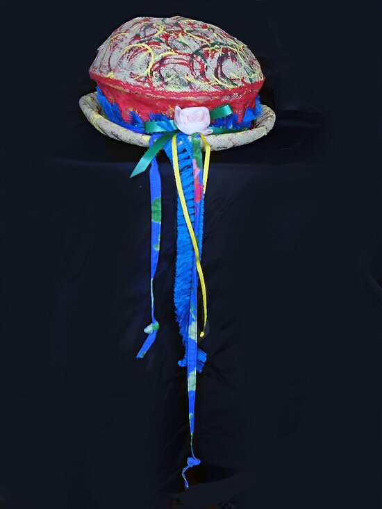 Summer Straw Cloche Hat OOAK Multicolor Painted Edgy Unique Wearable Art main image 5